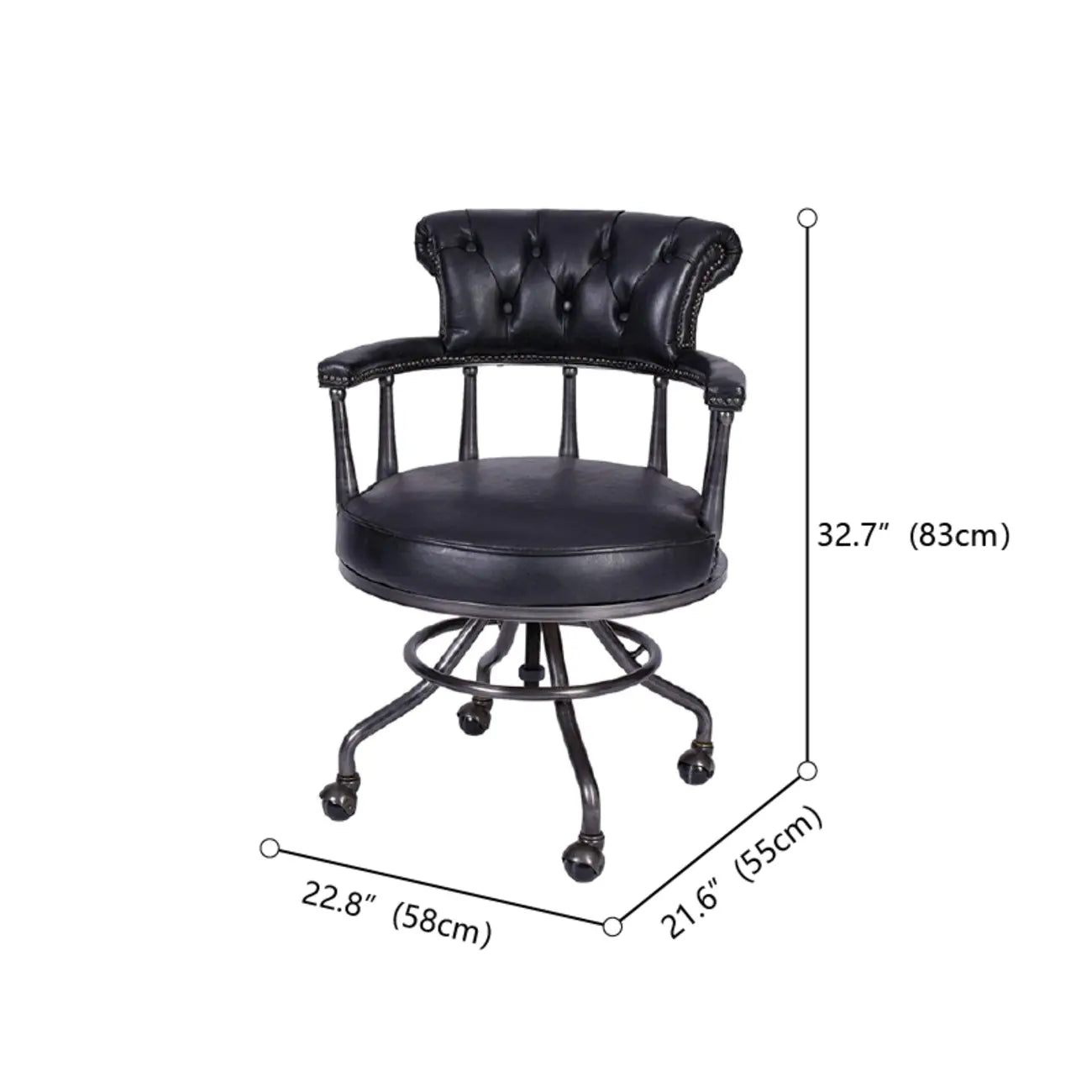 Black Chesterfield Office Chair in Antique Leather