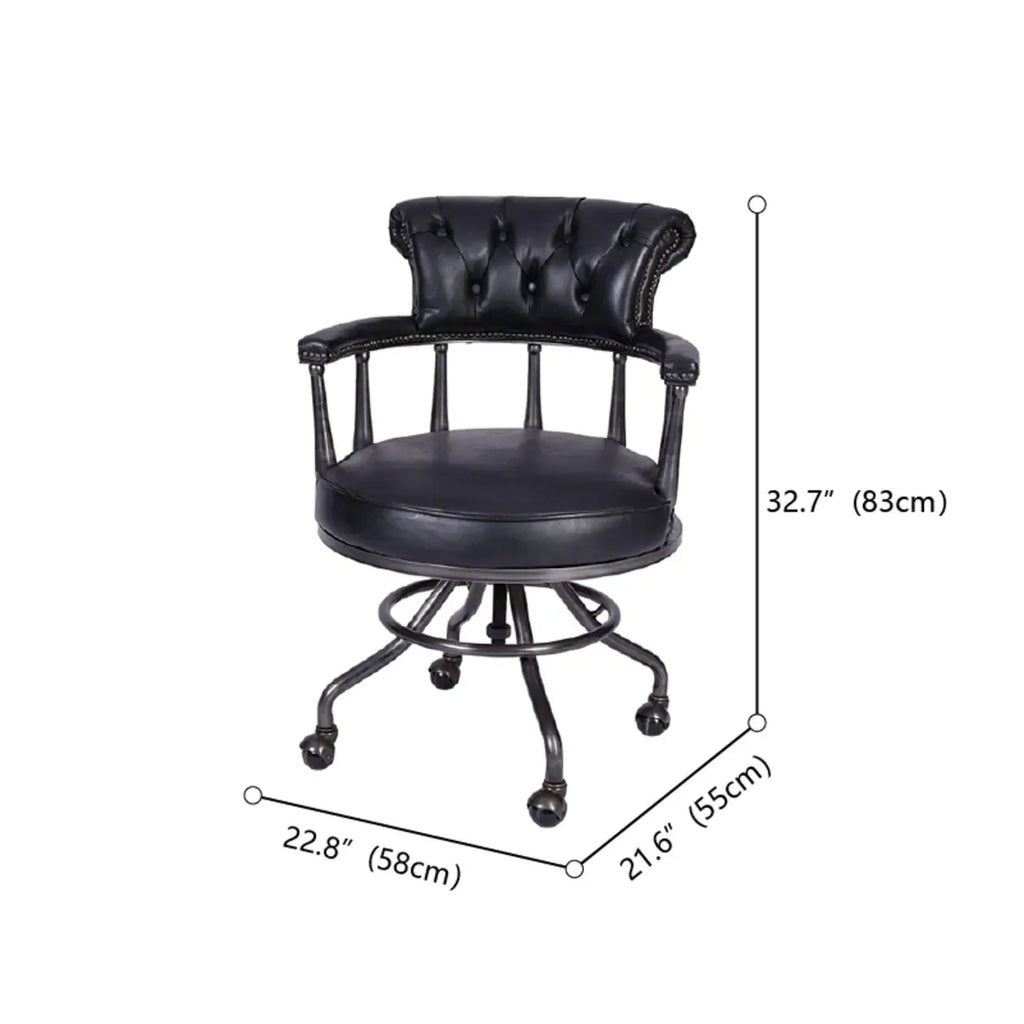 Black Chesterfield Office Chair in Antique Leather
