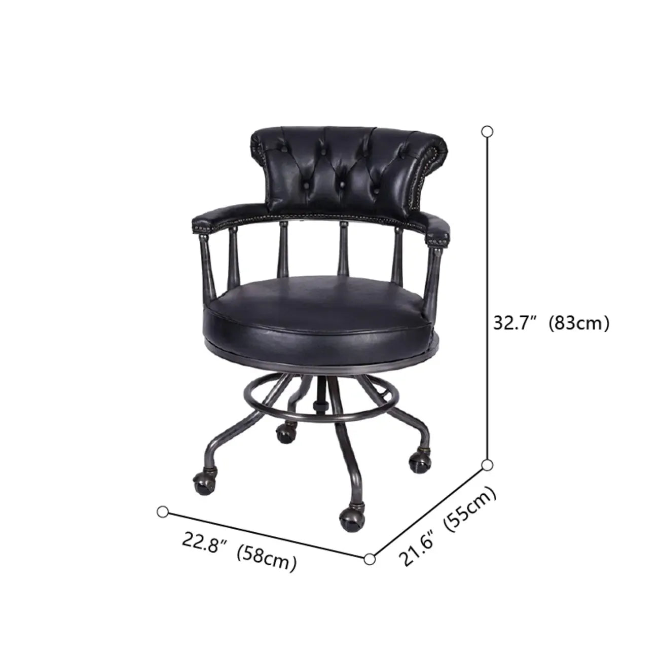 Black Chesterfield Office Chair in Antique Leather
