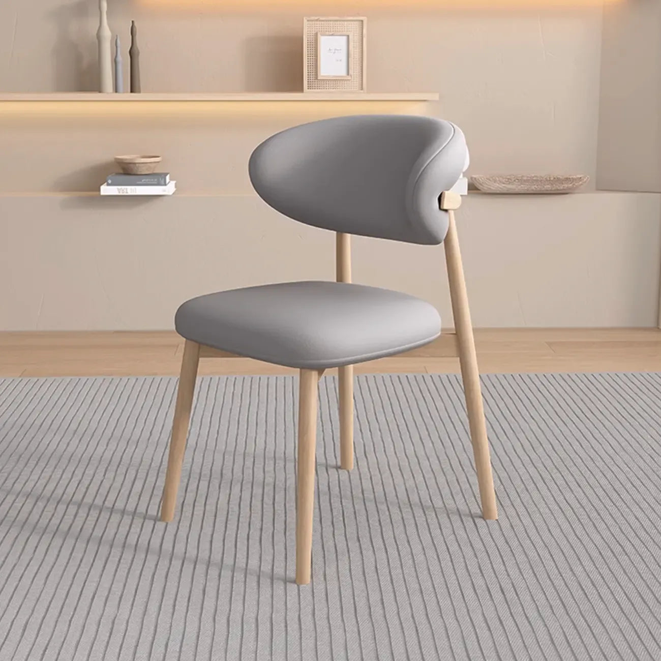 Modern Leather Wood Dining Chair Set of 2
