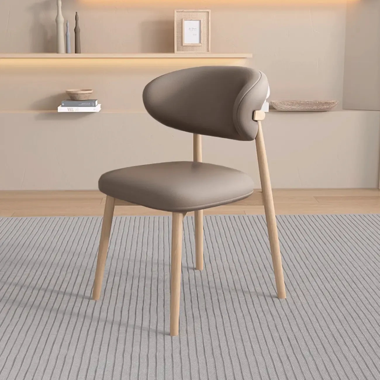 Modern Leather Wood Dining Chair Set of 2