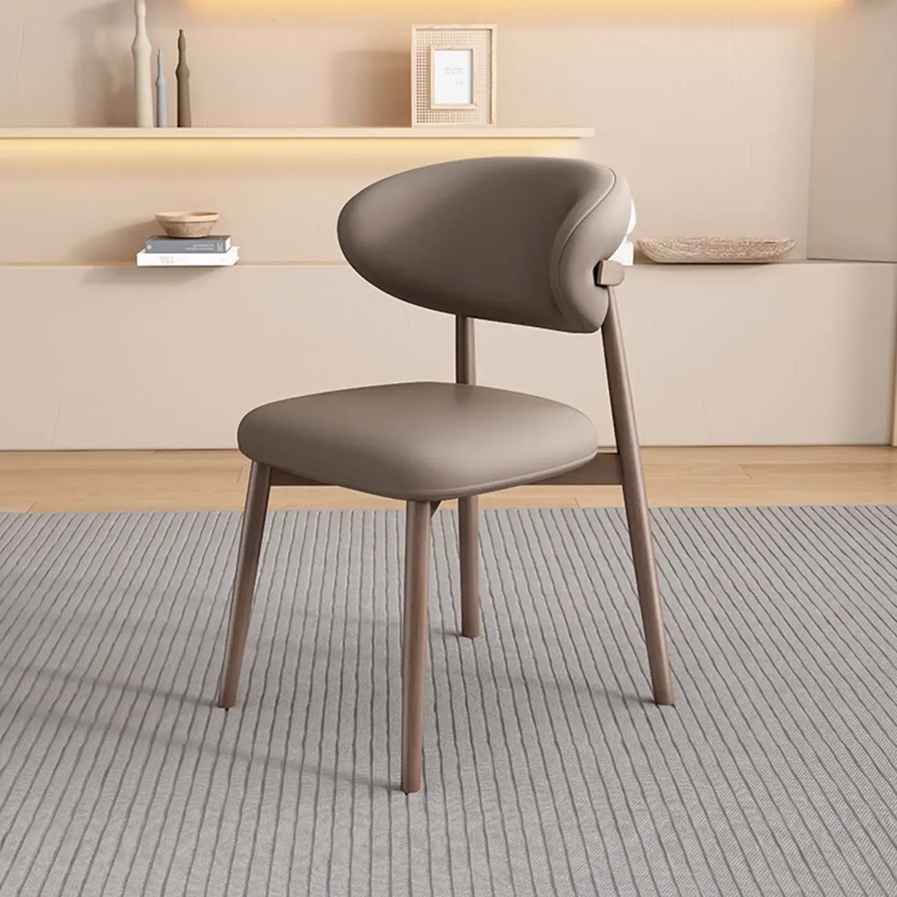 Modern Leather Wood Dining Chair Set of 2