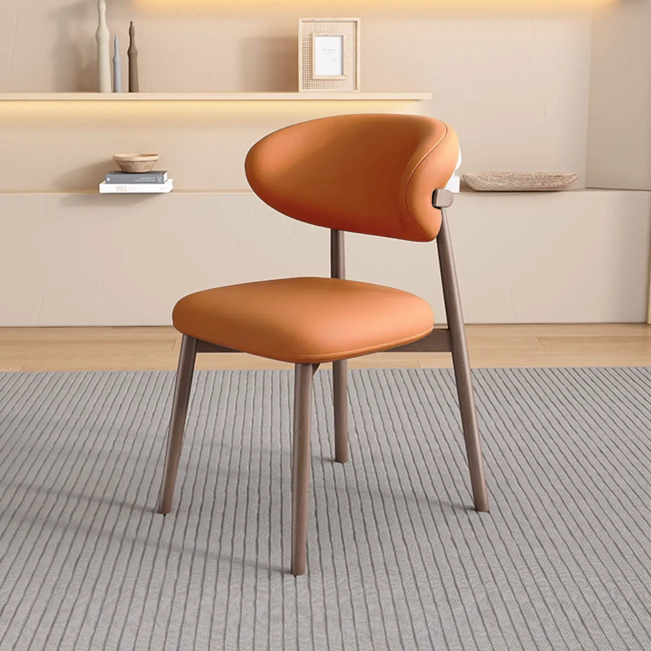 Modern Leather Wood Dining Chair Set of 2
