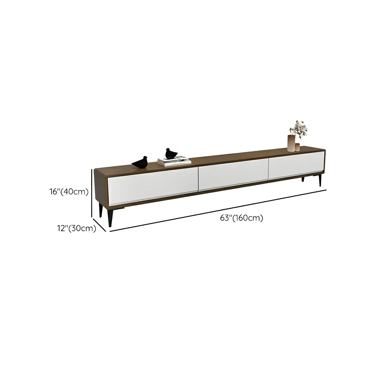 63 Modern Brown Rectangle 3-Drawer Pine Wood TV Stand