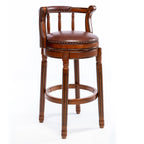 Swivel Counter Height Bar Stools in Genuine Leather & Walnut Solid Wood