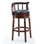 Swivel Counter Height Bar Stools in Genuine Leather & Walnut Solid Wood