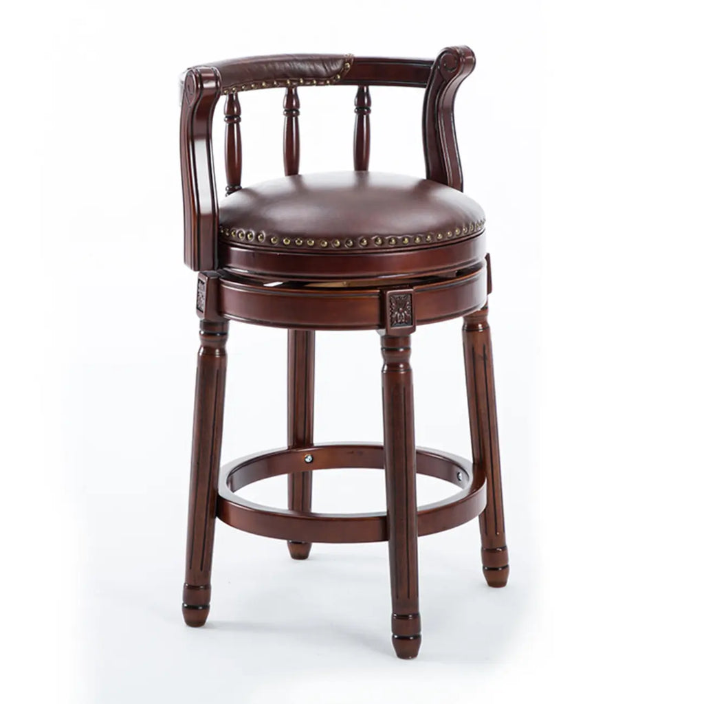 Swivel Counter Height Bar Stools in Genuine Leather & Walnut Solid Wood