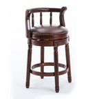 Swivel Counter Height Bar Stools in Genuine Leather & Walnut Solid Wood