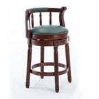 Swivel Counter Height Bar Stools in Genuine Leather & Walnut Solid Wood