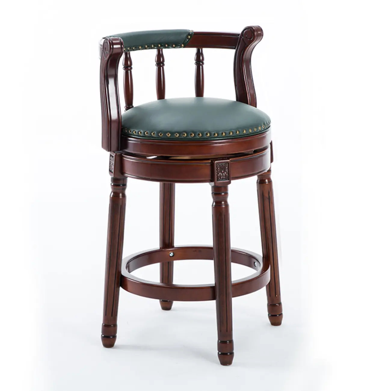 Swivel Counter Height Bar Stools in Genuine Leather & Walnut Solid Wood