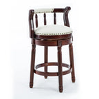 Swivel Counter Height Bar Stools in Genuine Leather & Walnut Solid Wood