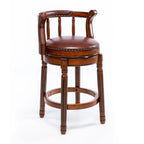 Swivel Counter Height Bar Stools in Genuine Leather & Walnut Solid Wood
