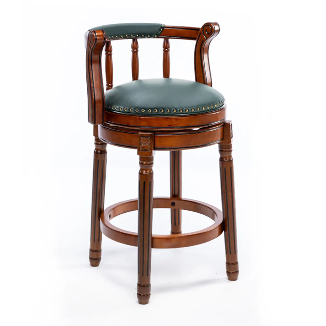 Swivel Counter Height Bar Stools in Genuine Leather & Walnut Solid Wood