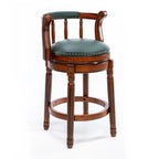 Swivel Counter Height Bar Stools in Genuine Leather & Walnut Solid Wood