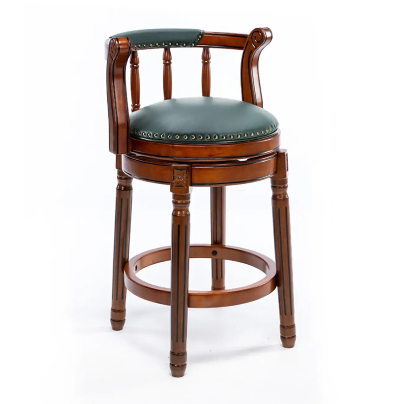 Swivel Counter Height Bar Stools in Genuine Leather & Walnut Solid Wood
