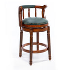 Swivel Counter Height Bar Stools in Genuine Leather & Walnut Solid Wood