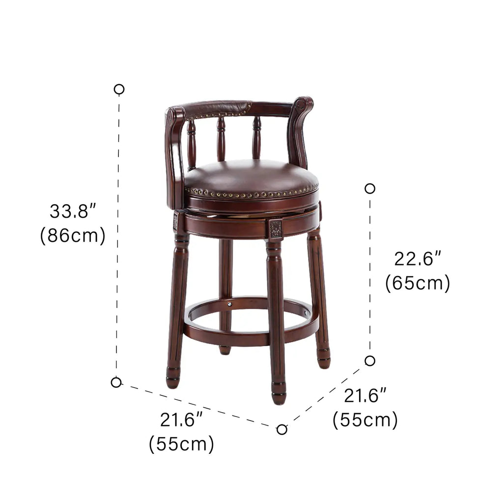 Swivel Counter Height Bar Stools in Genuine Leather & Walnut Solid Wood