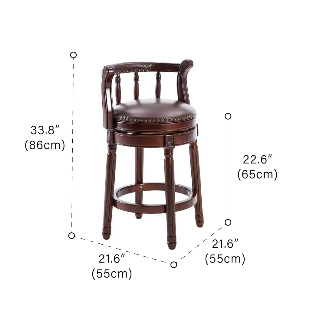 Swivel Counter Height Bar Stools in Genuine Leather & Walnut Solid Wood