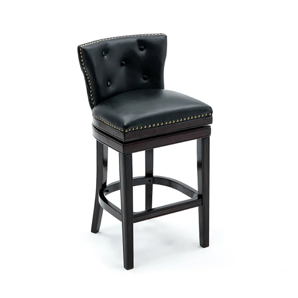 Solid Wood Genuine Leather Swivel Bar Stool