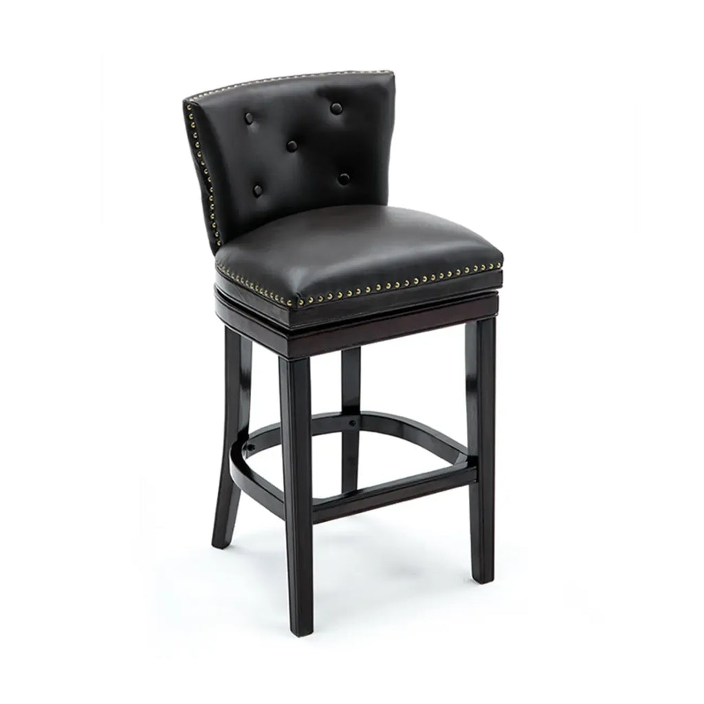 Solid Wood Genuine Leather Swivel Bar Stool