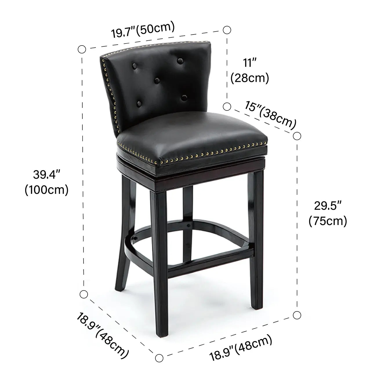 Solid Wood Genuine Leather Swivel Bar Stool