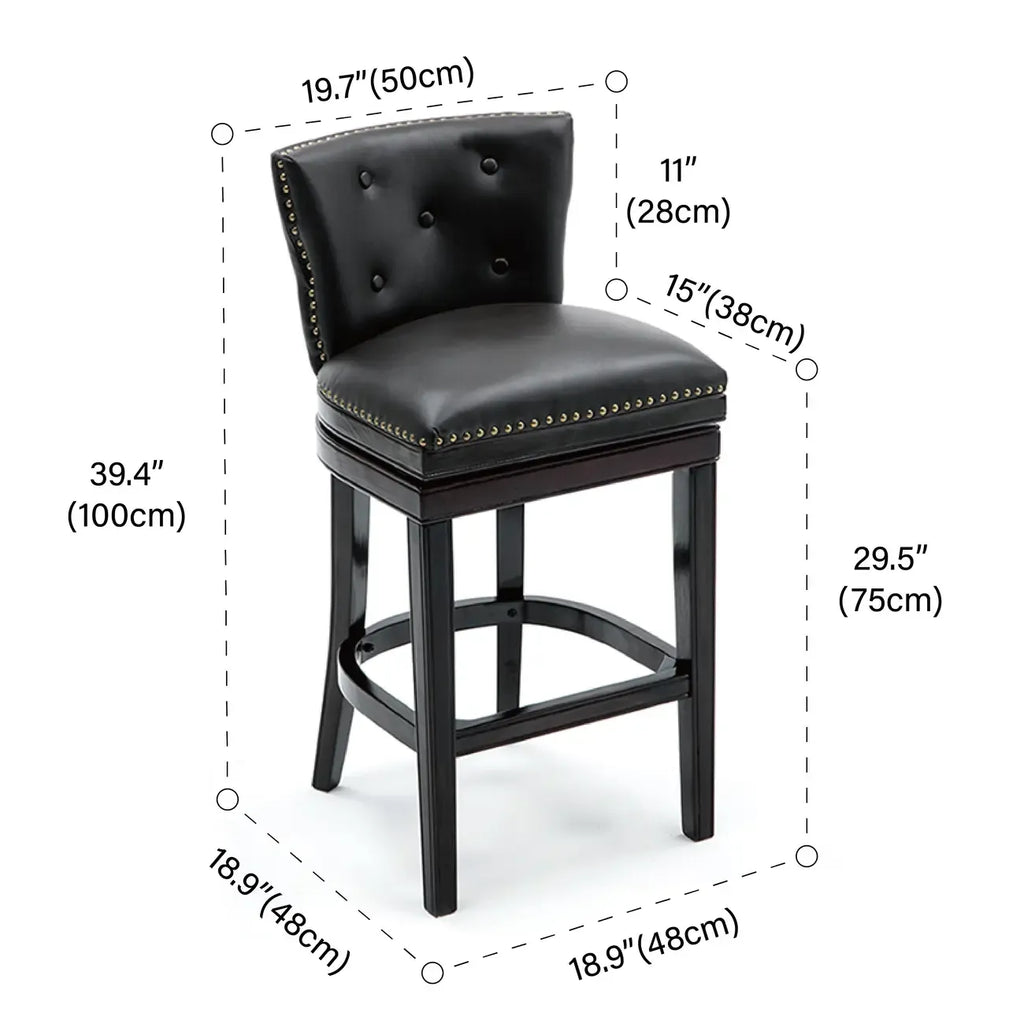 Solid Wood Genuine Leather Swivel Bar Stool