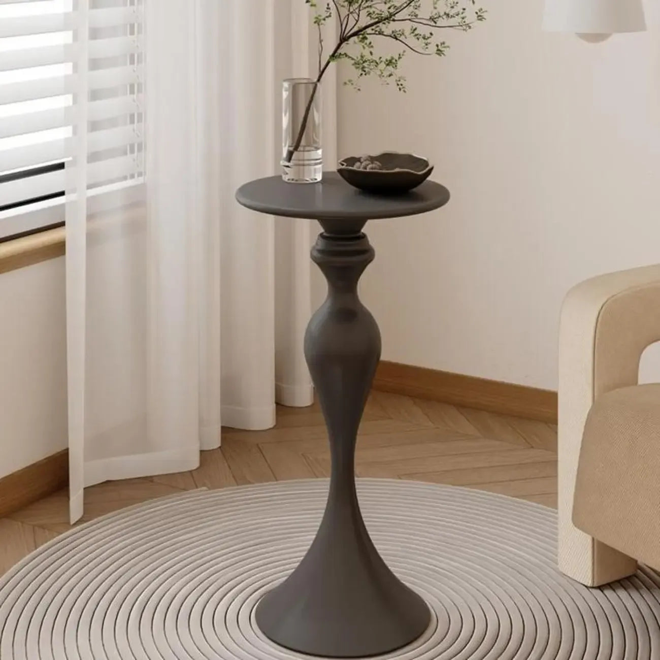 Durable Small Metal Round Pedestal End Table for Living Room