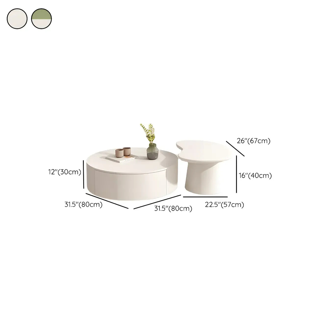 Modern White Round Wooden Coffee Table with Storage
