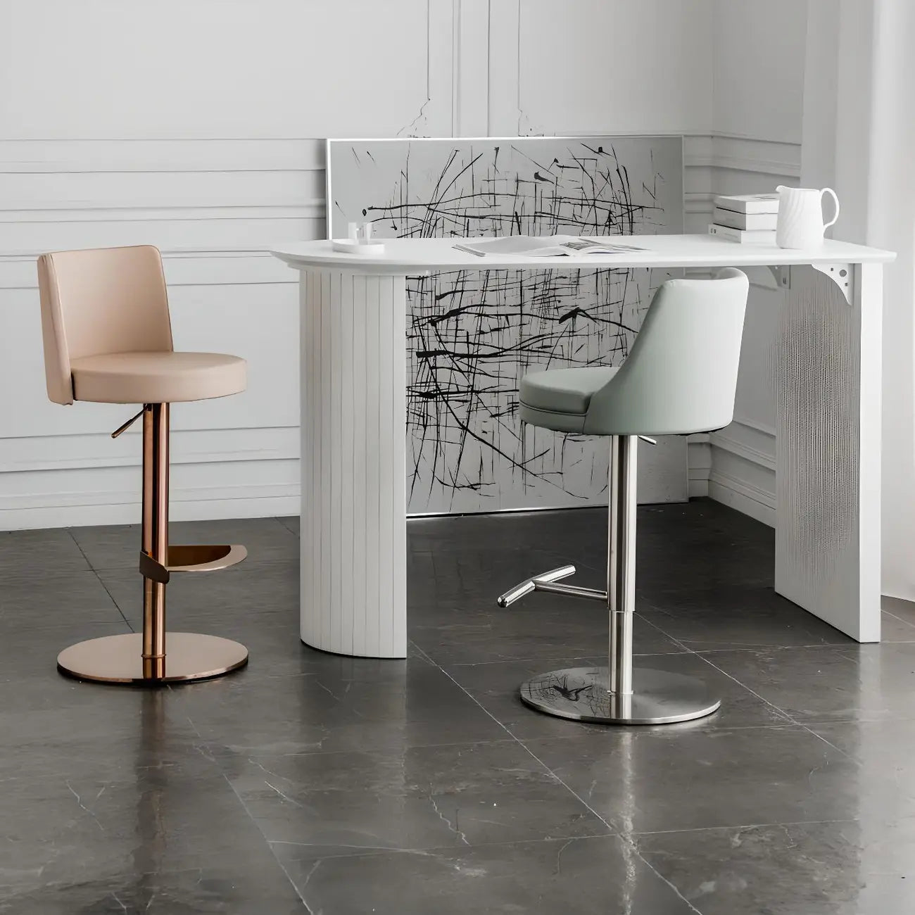 Modern White Free Form Wood Double Pedestal Bar Tables