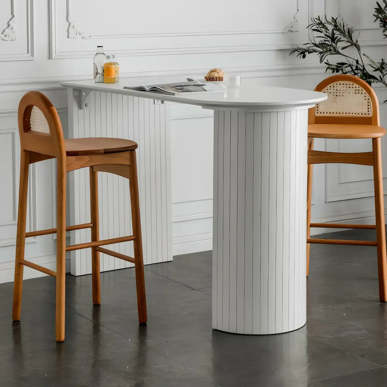 Modern White Free Form Wood Double Pedestal Bar Tables
