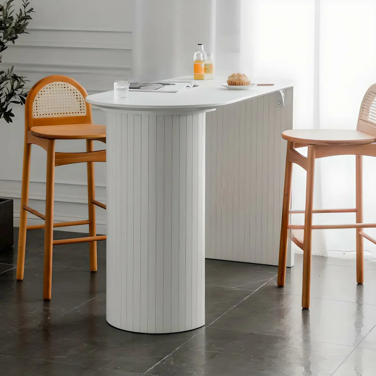 Modern White Free Form Wood Double Pedestal Bar Tables