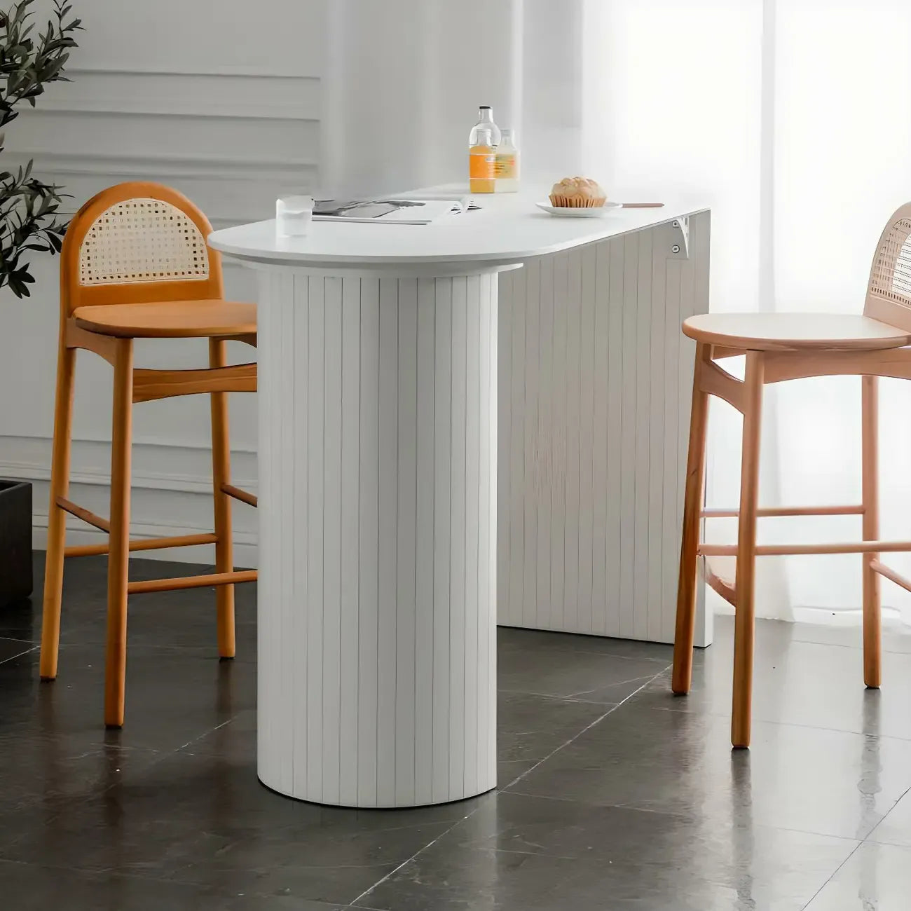 Modern White Free Form Wood Double Pedestal Bar Tables