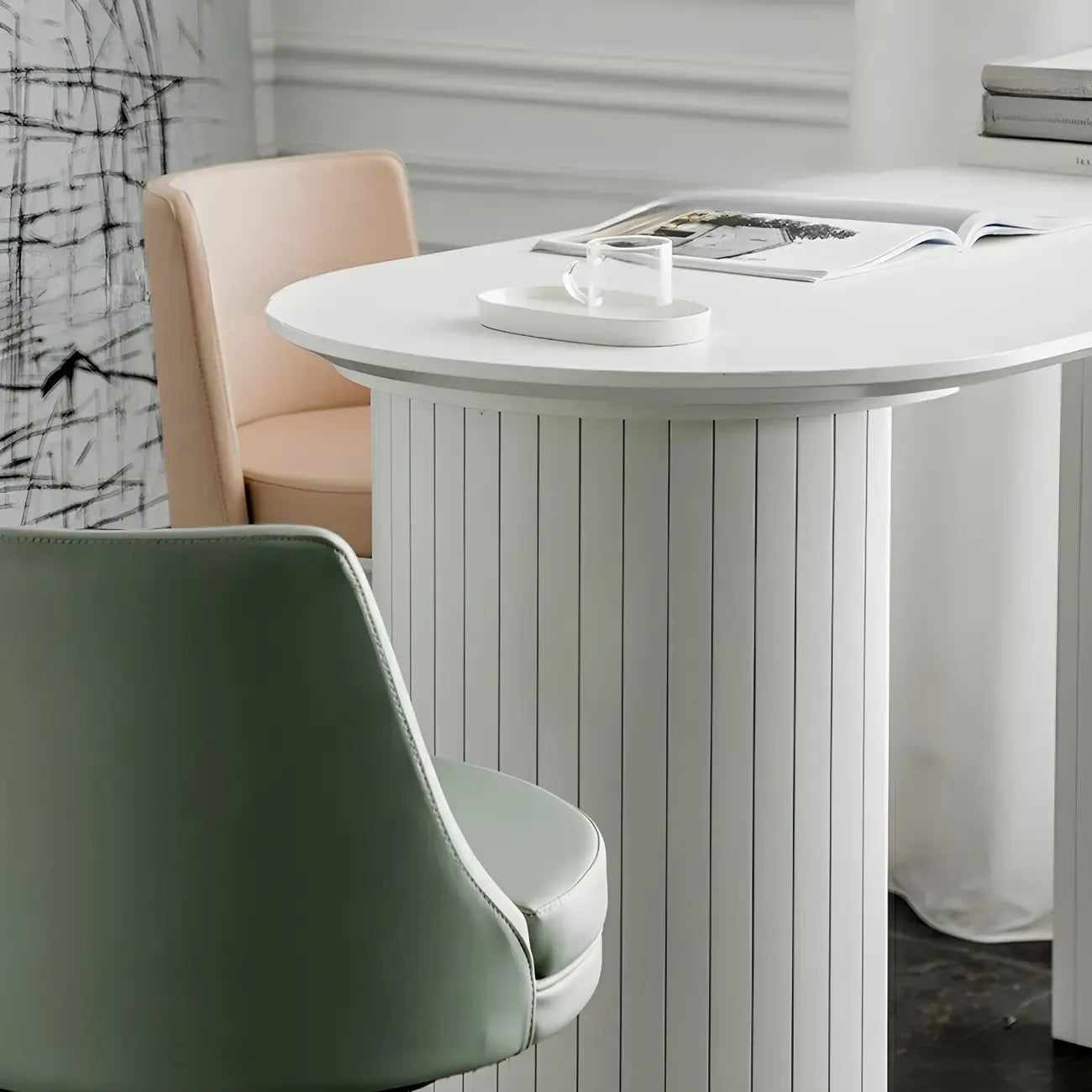 Modern White Free Form Wood Double Pedestal Bar Tables