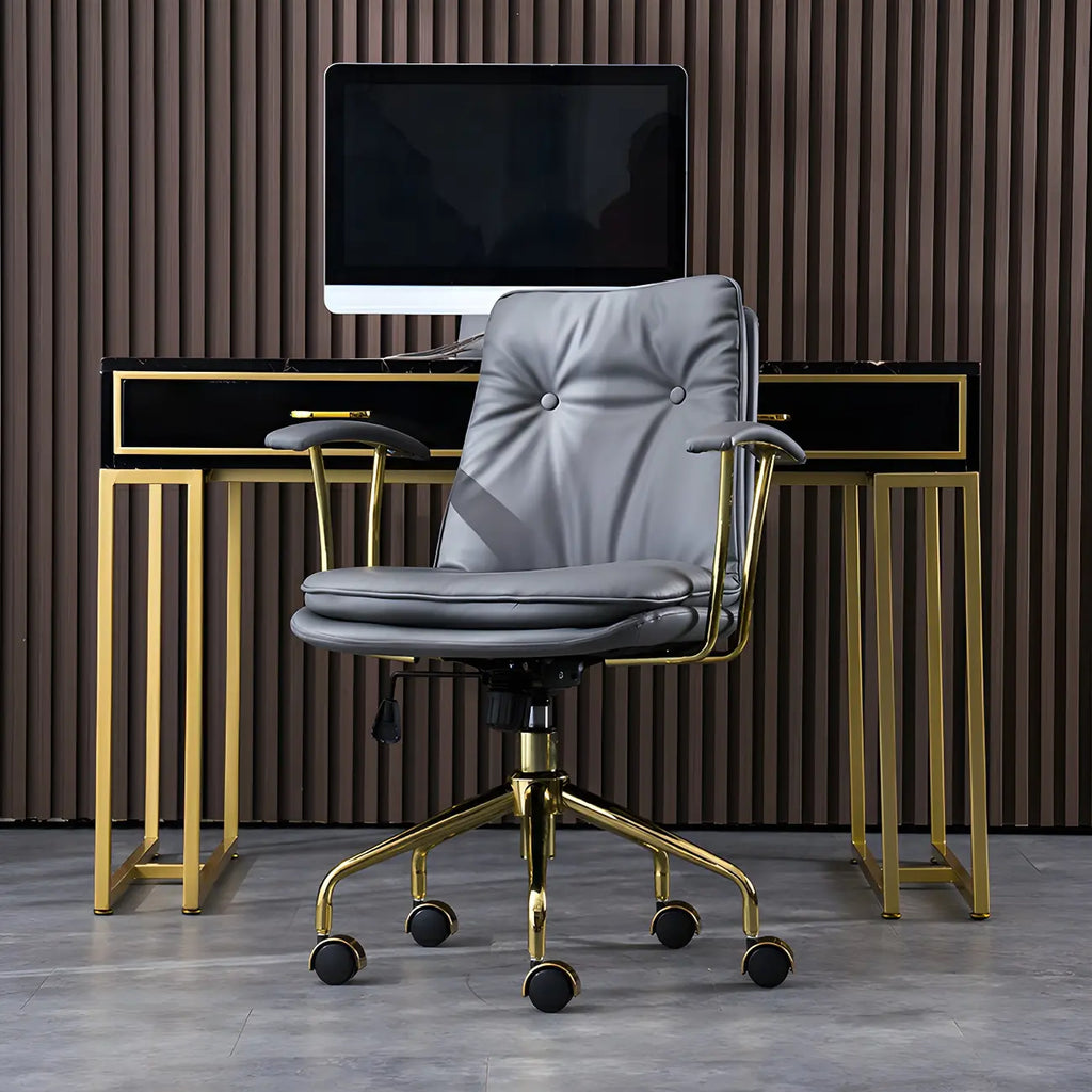 Gold Base Tufted Leather Adjustable Office Chair