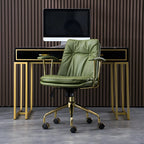 Gold Base Tufted Leather Adjustable Office Chair
