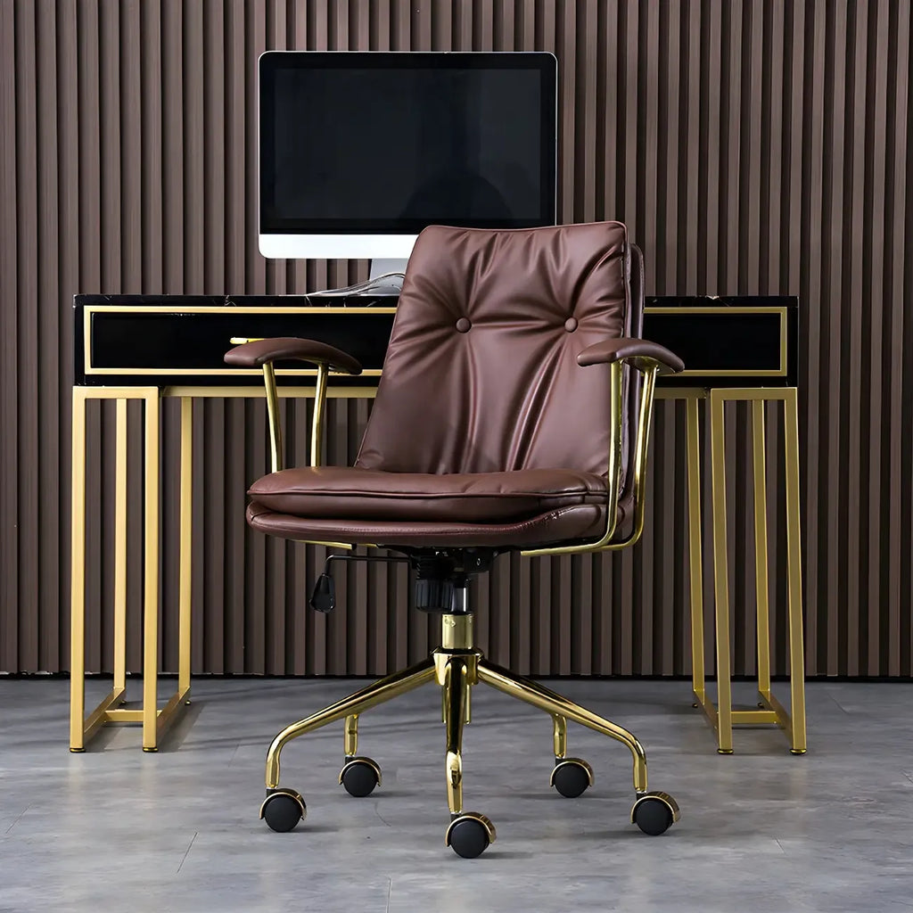 Gold Base Tufted Leather Adjustable Office Chair