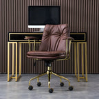 Gold Base Tufted Leather Adjustable Office Chair