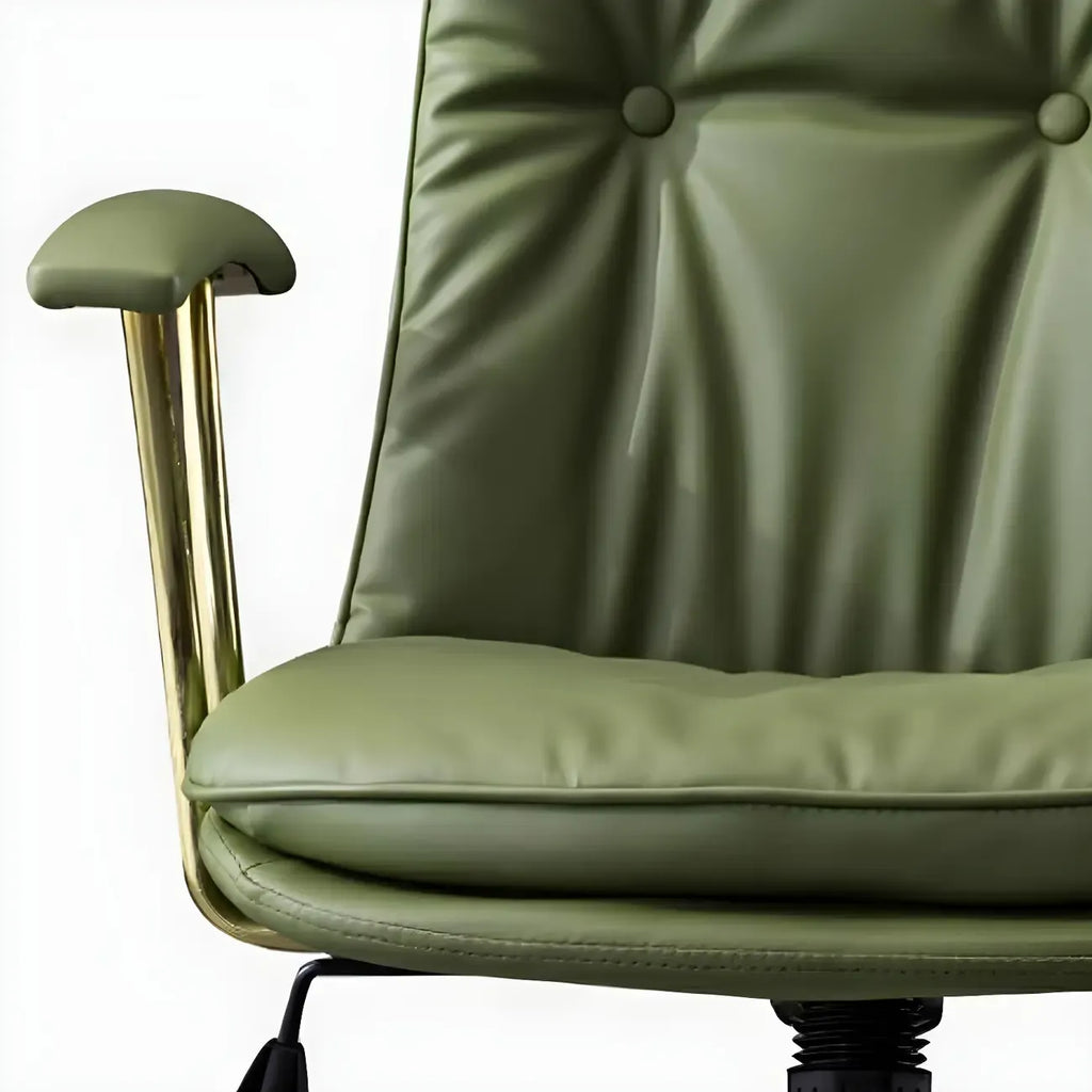 Gold Base Tufted Leather Adjustable Office Chair