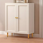 Cream Solid Wood Shoe Cabinet for Entryway with Doors