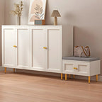 Cream Solid Wood Shoe Cabinet for Entryway with Doors