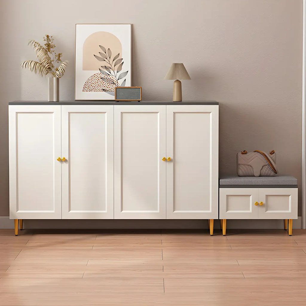 Cream Solid Wood Shoe Cabinet for Entryway with Doors