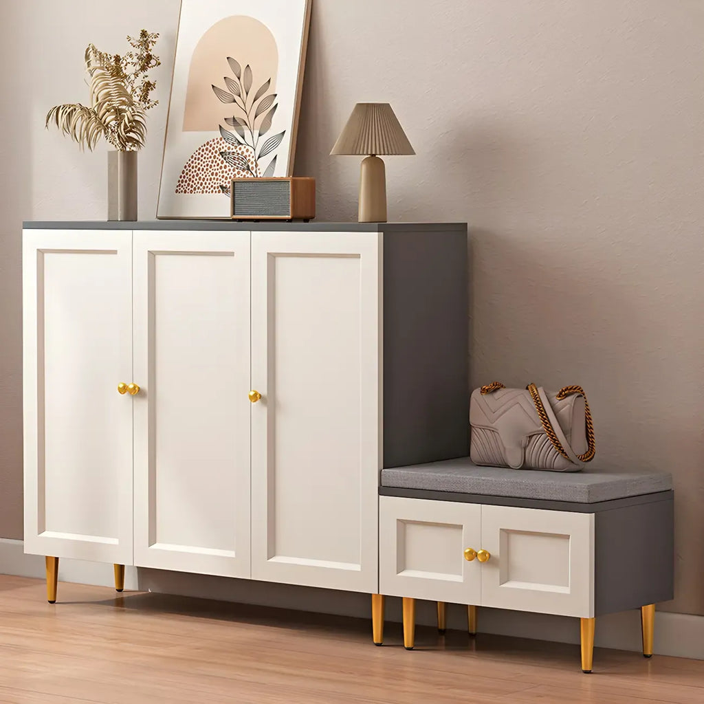 Cream Solid Wood Shoe Cabinet for Entryway with Doors