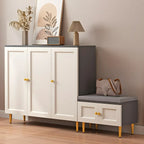 Cream Solid Wood Shoe Cabinet for Entryway with Doors