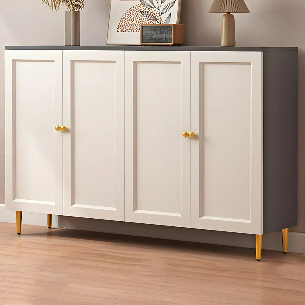 Cream Solid Wood Shoe Cabinet for Entryway with Doors