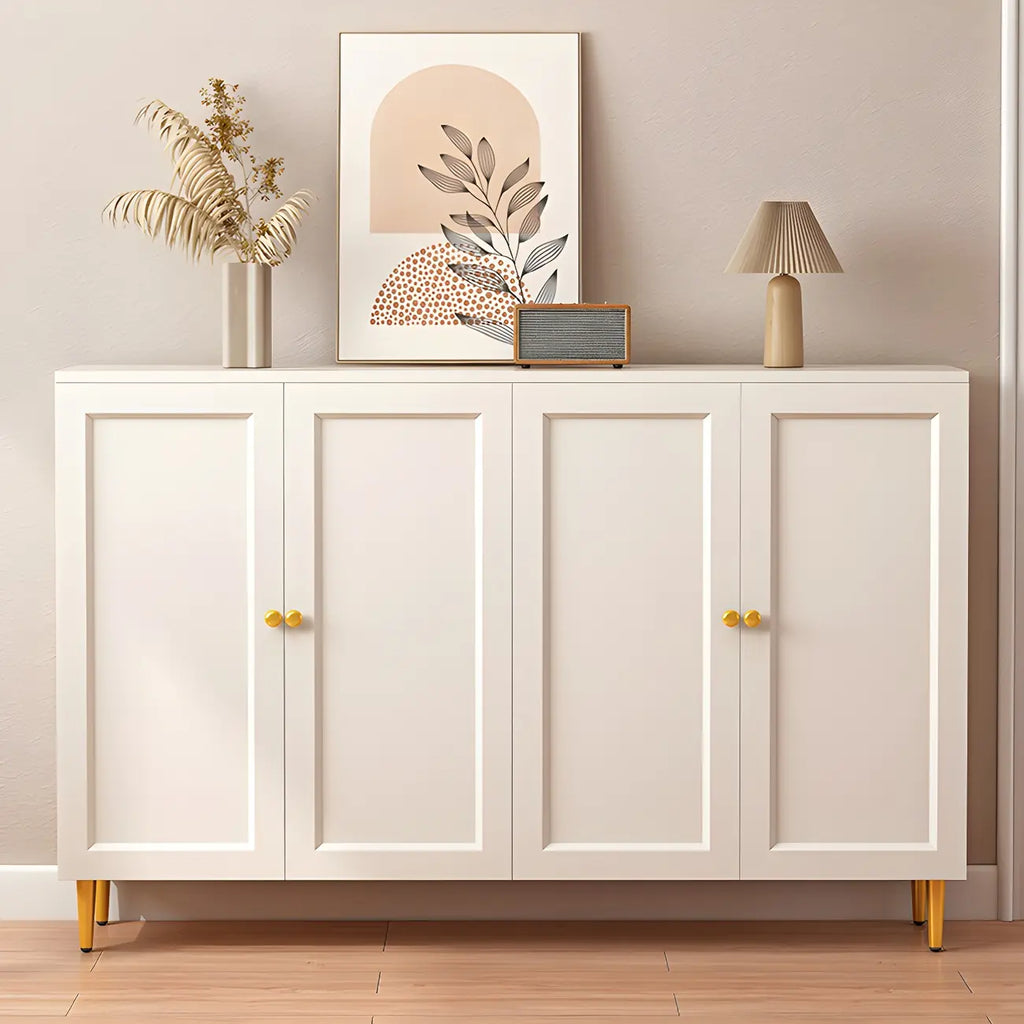 Cream Solid Wood Shoe Cabinet for Entryway with Doors