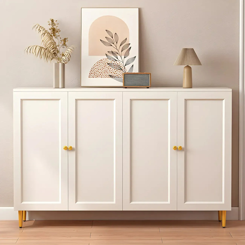 Cream Solid Wood Shoe Cabinet for Entryway with Doors