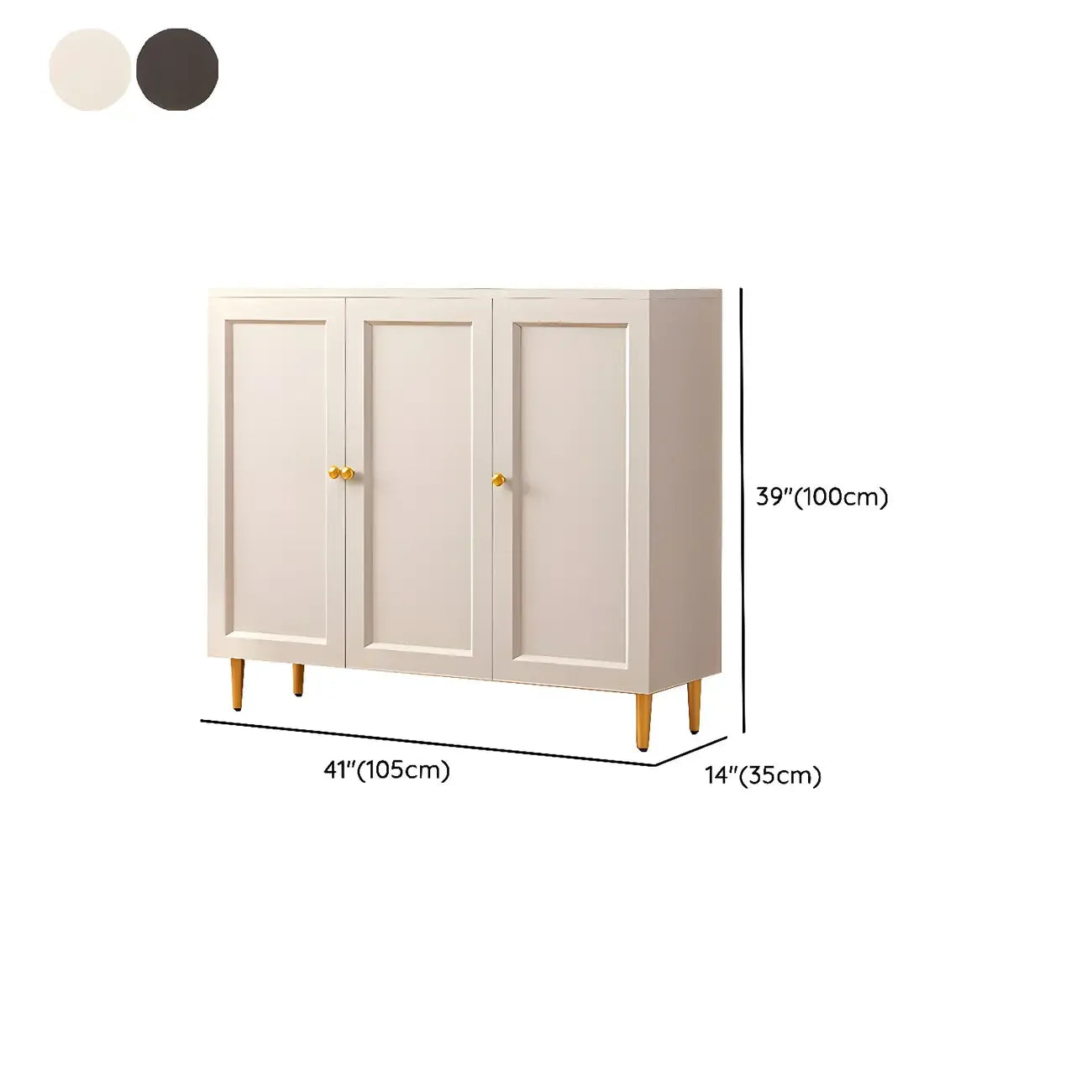 Cream Solid Wood Shoe Cabinet for Entryway with Doors