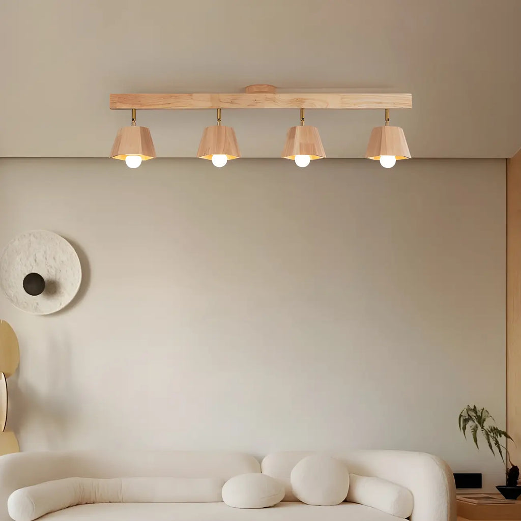 4-Light Adjustable Natural Rubber Wood Semi Flush Track Light