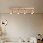 4-Light Adjustable Natural Rubber Wood Semi Flush Track Light