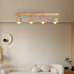 4-Light Adjustable Natural Rubber Wood Semi Flush Track Light